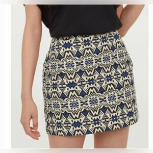 H&M Black, White & Blue Geometric Mini Skirt